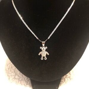 Silver Teddy Bear Pendant Mariner Necklace